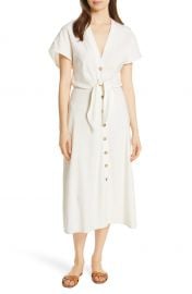 Veronica Beard Giana Tie Waist Linen Blend Midi Dress   Nordstrom at Nordstrom